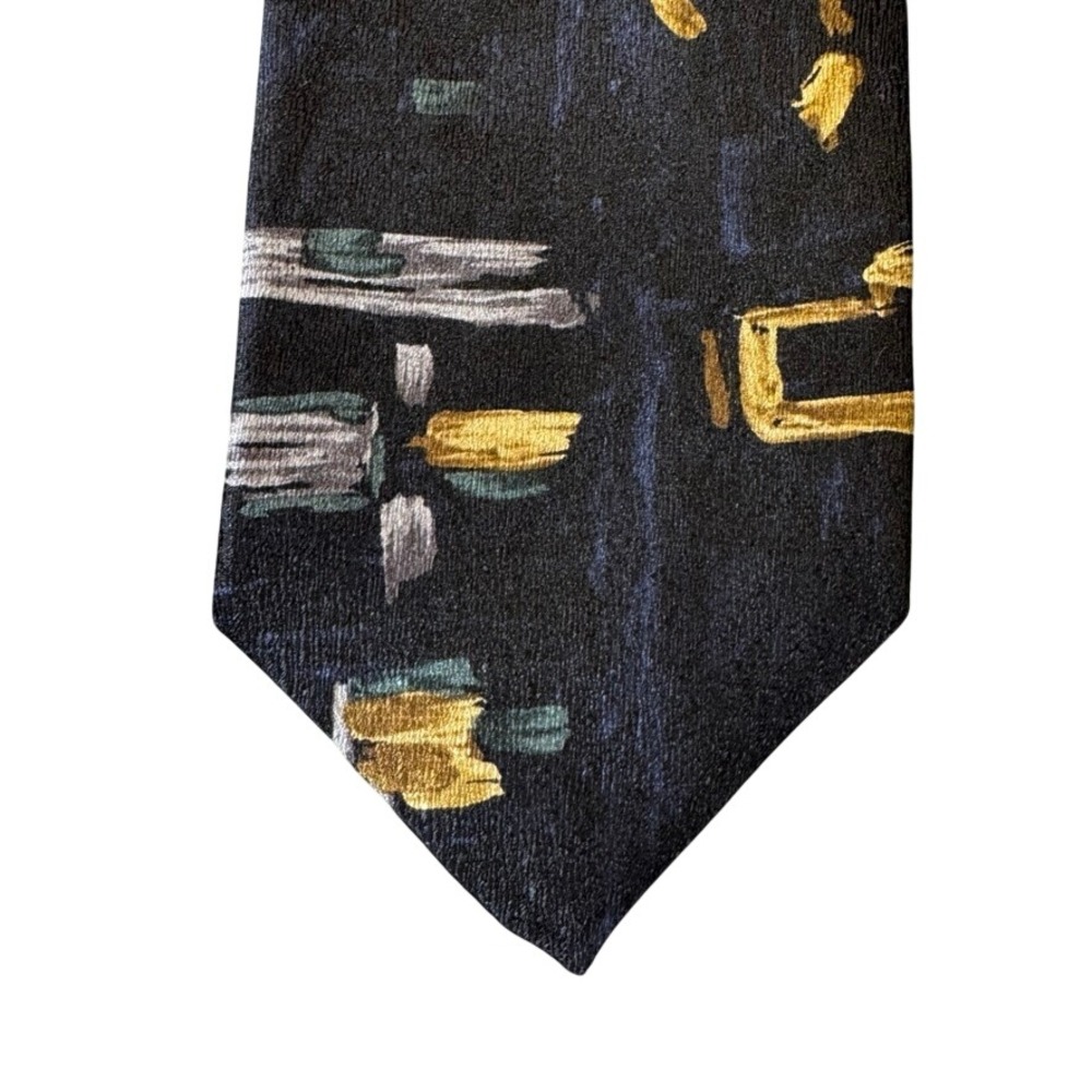 Miles Davis Mens Silk Necktie Abstract Art Brushstroke Navy Gold Silver Jazz Tie
